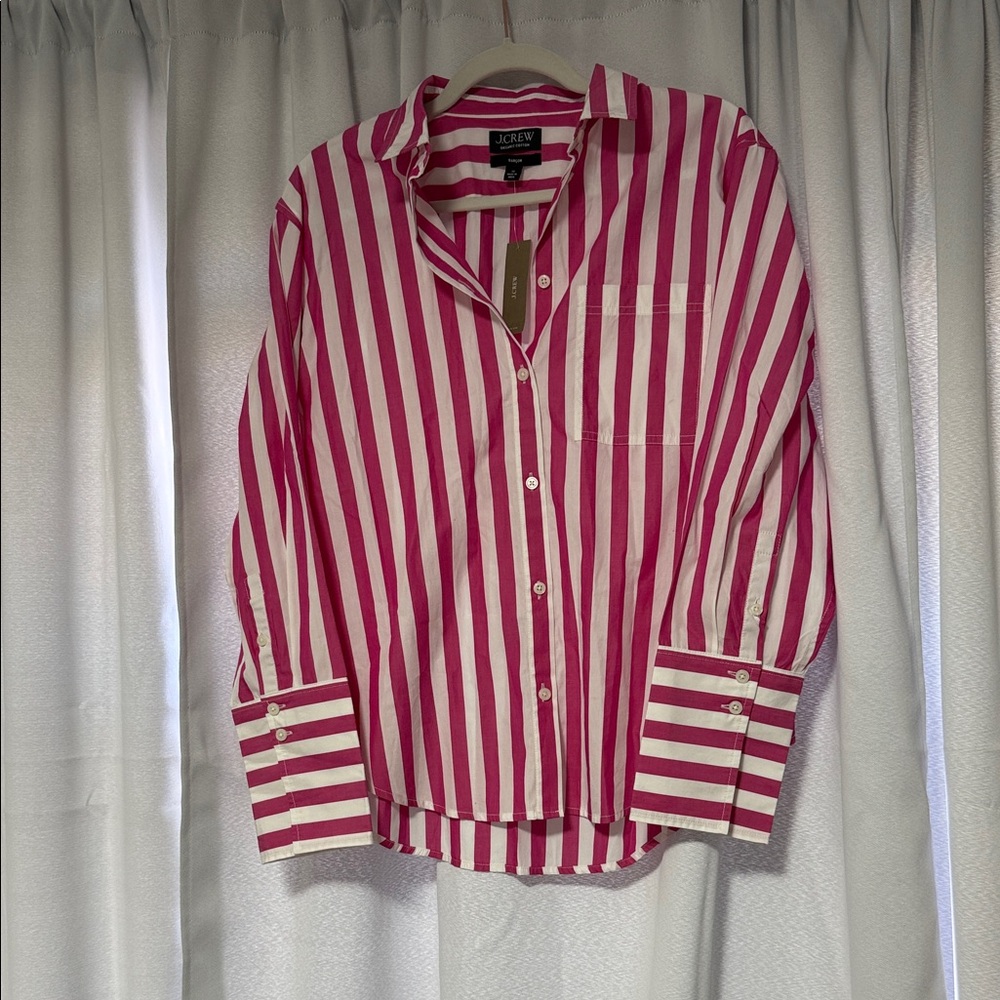 J. Crew Bold Pink and White Striped Shirt